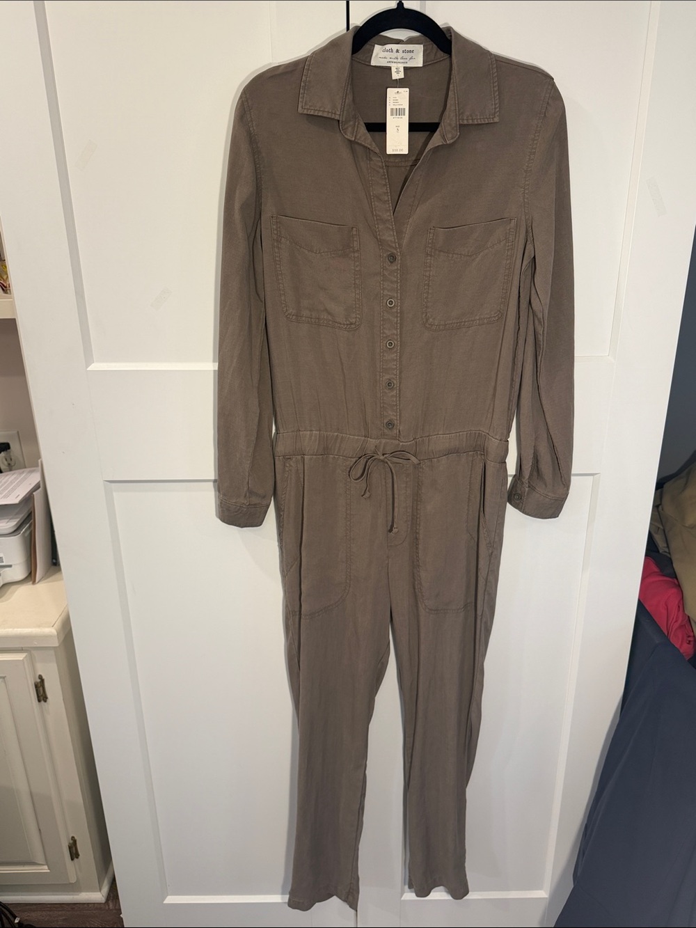 Anthropologie Olive Utility Button-Front Jumpsuit